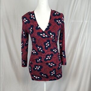 Women's Boden Wrap Style Long Sleeved Shirt V-Neck Red Pink Blue White 4R